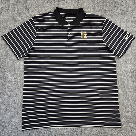 Nike Shirt Mens XL Black Gray Striped Polo Dri-Fit Standard Short Sleeve Logo - Picture 1 of 14